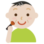 頬紅を塗る中年の男性のイラスト