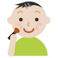 頬紅を塗る中年の男性のイラスト