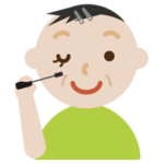 マスカラを塗る中年の男性のイラスト