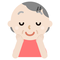 頬に手を当てる高齢者の女性のイラスト