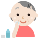 スキンケアをする高齢者の女性のイラスト（化粧水）