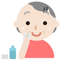 スキンケアをする高齢者の女性のイラスト（化粧水）