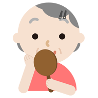 鏡を見る高齢者の女性のイラスト
