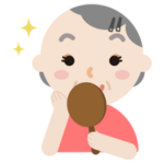 化粧の仕上がりを見る高齢者の女性のイラスト