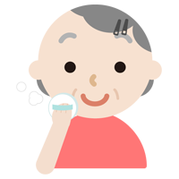 顔に粉をはたく高齢者の女性のイラスト