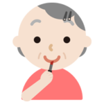 口紅を塗る高齢者の女性のイラスト