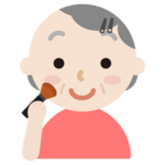 頬紅を塗る高齢者の女性のイラスト