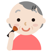 頬紅を塗る高齢者の女性のイラスト