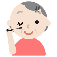 マスカラを塗る高齢者の女性のイラスト