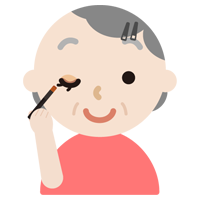 アイシャドウをする高齢者の女性のイラスト