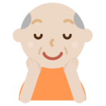 頬に手を当てる高齢者の男性のイラスト
