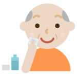 スキンケアをする高齢者の男性のイラスト（化粧水）