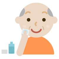 スキンケアをする高齢者の男性のイラスト（化粧水）