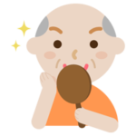 化粧の仕上がりを見る高齢者の男性のイラスト