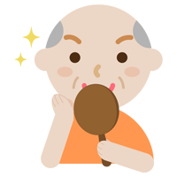 化粧の仕上がりを見る高齢者の男性のイラスト