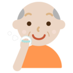 顔に粉をはたく高齢者の男性のイラスト
