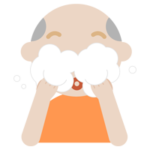 洗顔をする高齢者の男性のイラスト