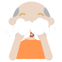 洗顔をする高齢者の男性のイラスト