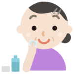 スキンケアをする中年の女性のイラスト（化粧水）