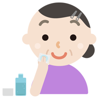 スキンケアをする中年の女性のイラスト（化粧水）