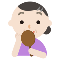 鏡を見る中年の女性のイラスト