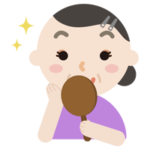 化粧の仕上がりを見る中年の女性のイラスト