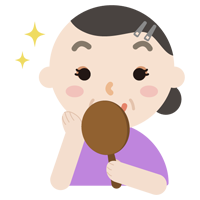 化粧の仕上がりを見る中年の女性のイラスト