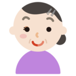 半分お化粧をした中年の女性のイラスト