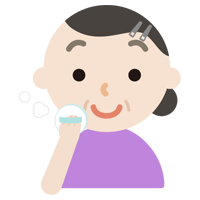 顔に粉をはたく中年の女性のイラスト