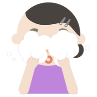 洗顔をする中年の女性のイラスト