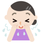 顔を洗い流す中年の女性のイラスト