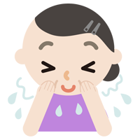 顔を洗い流す中年の女性のイラスト