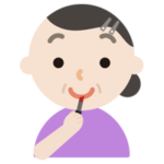口紅を塗る中年の女性のイラスト
