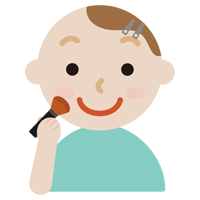 頬紅を塗る若い男性のイラスト