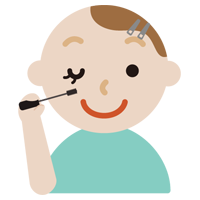 マスカラを塗る若い男性のイラスト