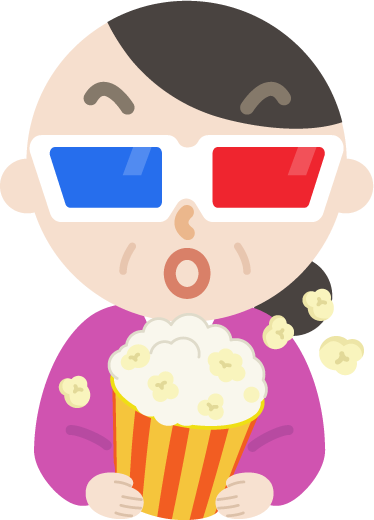 3Dメガネをかけて映画を見る中年の女性のイラスト2
