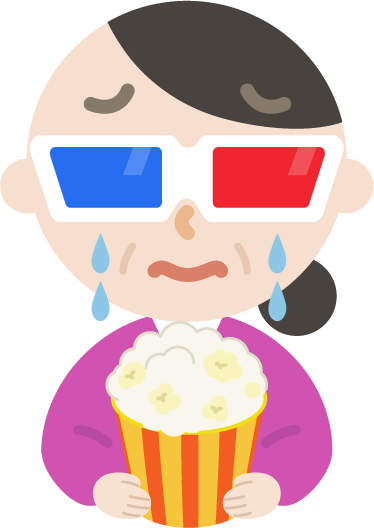 3Dメガネをかけて映画を見る中年の女性のイラスト3