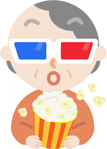 3Dメガネをかけて映画を見る高齢者の女性のイラスト2