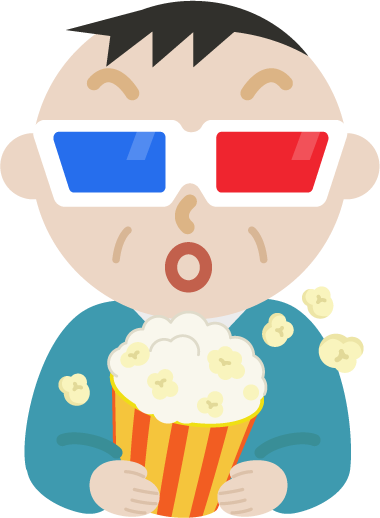 3Dメガネをかけて映画を見る中年の男性のイラスト2