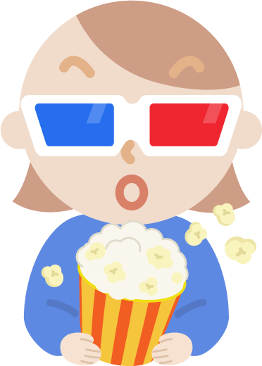 3Dメガネをかけて映画を見る若い女性のイラスト2