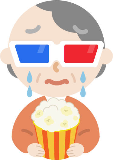 3Dメガネをかけて映画を見る高齢者の女性のイラスト3