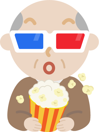 3Dメガネをかけて映画を見る高齢者の男性のイラスト2
