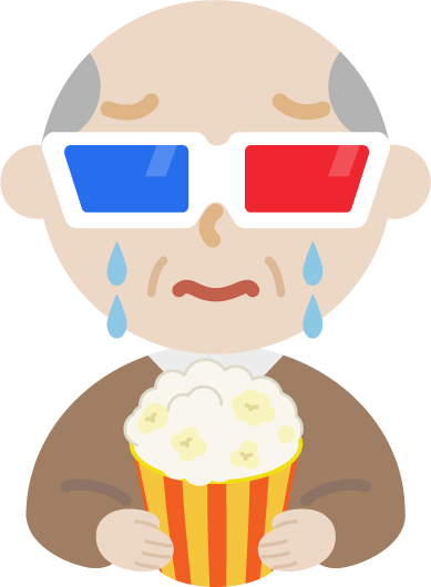 映画を見る高齢者の男性のイラスト3