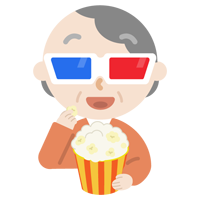 3Dメガネをかけて映画を見る高齢者の女性のイラスト1