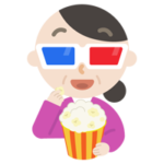 3Dメガネをかけて映画を見る中年の女性のイラスト1