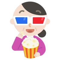 3Dメガネをかけて映画を見る中年の女性のイラスト1