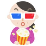 3Dメガネをかけて映画を見る中年の女性のイラスト2