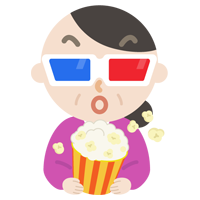 3Dメガネをかけて映画を見る中年の女性のイラスト2