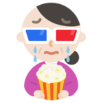 3Dメガネをかけて映画を見る中年の女性のイラスト3