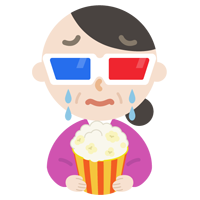 3Dメガネをかけて映画を見る中年の女性のイラスト3